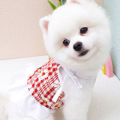【犬 夏服 犬の服 春服用】マーガレットキャミワンピース【ドッグウェア 花柄 チェック リボン 肩ひも ボタン キャミソール ペット ダックス トイプードル チワワ タムベディ】[CN][GI]