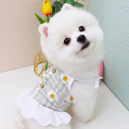 【犬 夏服 犬の服 春服用】マーガレットキャミワンピース【ドッグウェア 花柄 チェック リボン 肩ひも ボタン キャミソール ペット ダックス トイプードル チワワ タムベディ】[CN][GI]