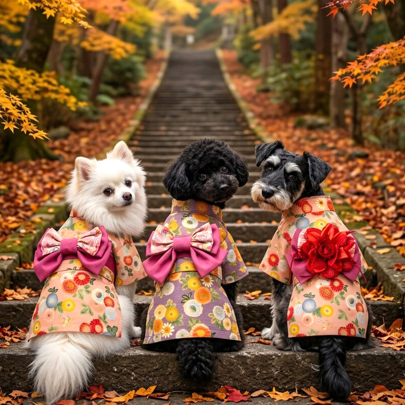 【犬服 着物 犬 服 犬の服 秋服 冬服用】艶やか晴れ着 鞠月(まりづき)《名入れ可能》《コサージュ別売》【日本製 和柄 正月 年賀状 初詣 花柄 ドッグ ペット ウェア ダックス トイプードル チワワ タムベディ セール】