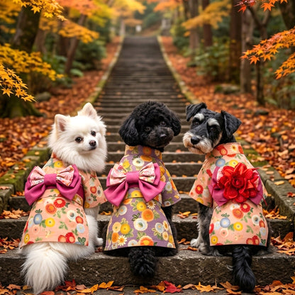 【犬服 着物 犬 服 犬の服 秋服 冬服用】艶やか晴れ着 鞠月(まりづき)《名入れ可能》《コサージュ別売》【日本製 和柄 正月 年賀状 初詣 花柄 ドッグ ペット ウェア ダックス トイプードル チワワ タムベディ セール】