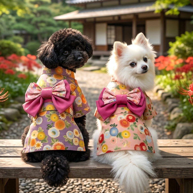 【犬服 着物 犬 服 犬の服 秋服 冬服用】艶やか晴れ着 鞠月(まりづき)《名入れ可能》《コサージュ別売》【日本製 和柄 正月 年賀状 初詣 花柄 ドッグ ペット ウェア ダックス トイプードル チワワ タムベディ セール】