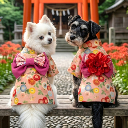 【犬服 着物 犬 服 犬の服 秋服 冬服用】艶やか晴れ着 鞠月(まりづき)《名入れ可能》《コサージュ別売》【日本製 和柄 正月 年賀状 初詣 花柄 ドッグ ペット ウェア ダックス トイプードル チワワ タムベディ セール】