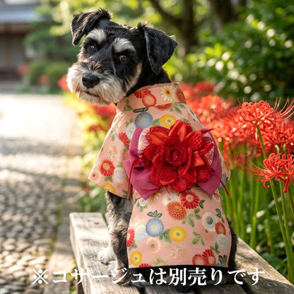 【犬服 着物 犬 服 犬の服 秋服 冬服用】艶やか晴れ着 鞠月(まりづき)《名入れ可能》《コサージュ別売》【日本製 和柄 正月 年賀状 初詣 花柄 ドッグ ペット ウェア ダックス トイプードル チワワ タムベディ セール】