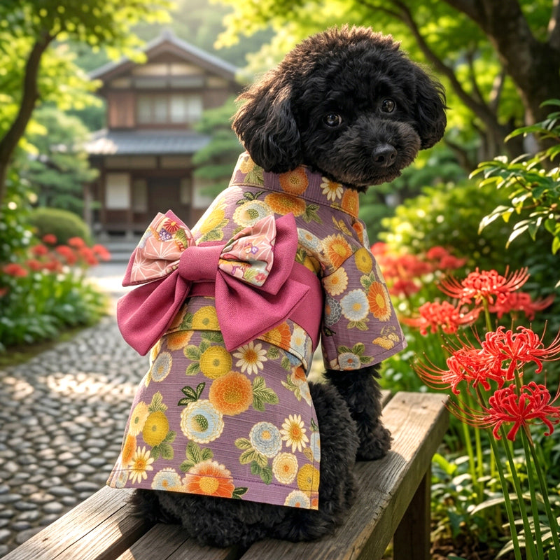 【犬服 着物 犬 服 犬の服 秋服 冬服用】艶やか晴れ着 鞠月(まりづき)《名入れ可能》《コサージュ別売》【日本製 和柄 正月 年賀状 初詣 花柄 ドッグ ペット ウェア ダックス トイプードル チワワ タムベディ セール】