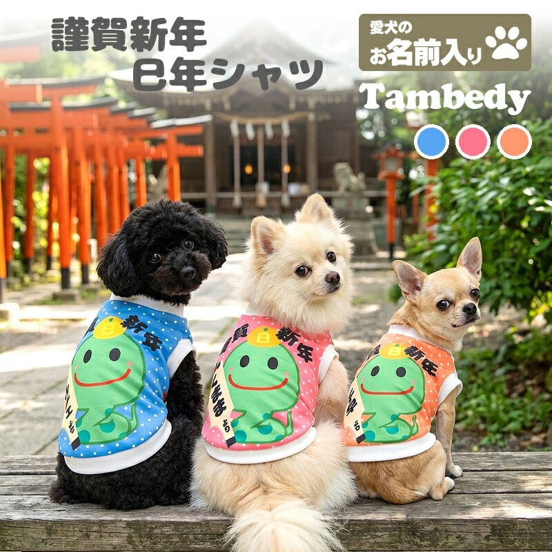 【犬服 犬 服 犬の服 秋服 冬服用】愛犬のお名前入り 謹賀新年巳年シャツ【干支 お正月 年賀状 へび年 日本製 着脱簡単 十二支ドッグ ペット ウェア ダックス トイプードル チワワ タムベディ楽しい 豆柴】(S/3/RI/H/)