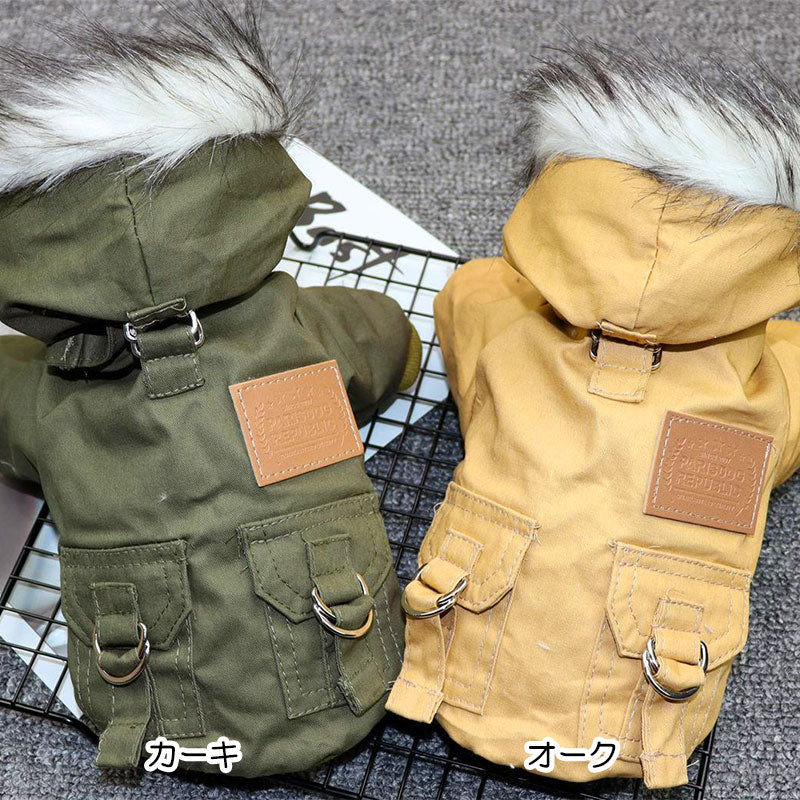 【犬服 犬 服 犬の服 秋服 冬服用】あったかボアのミリタリーコート【アウター ドッグウェア 裏起毛 前開き ポケット ドッグ ペット ダックス トイプードル チワワ タムベディかっこいい シーズー】【202110】[CN]