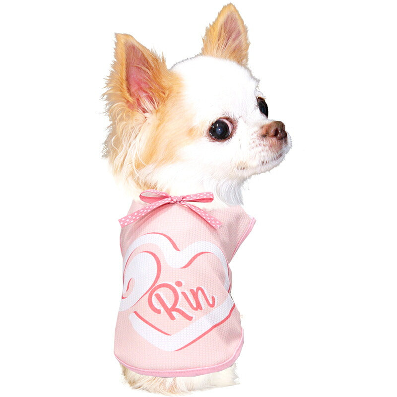 【犬服 犬 服 犬の服 夏服】愛犬のお名前入り 接触冷感素材 クール ミルキーハート【リボン 涼しい 濡らす クール 袖なし 日本製 パステル ドッグ ペット ウェア ダックス トイプードル チワワ タムベディ  可愛い】(S/B/N/H/)