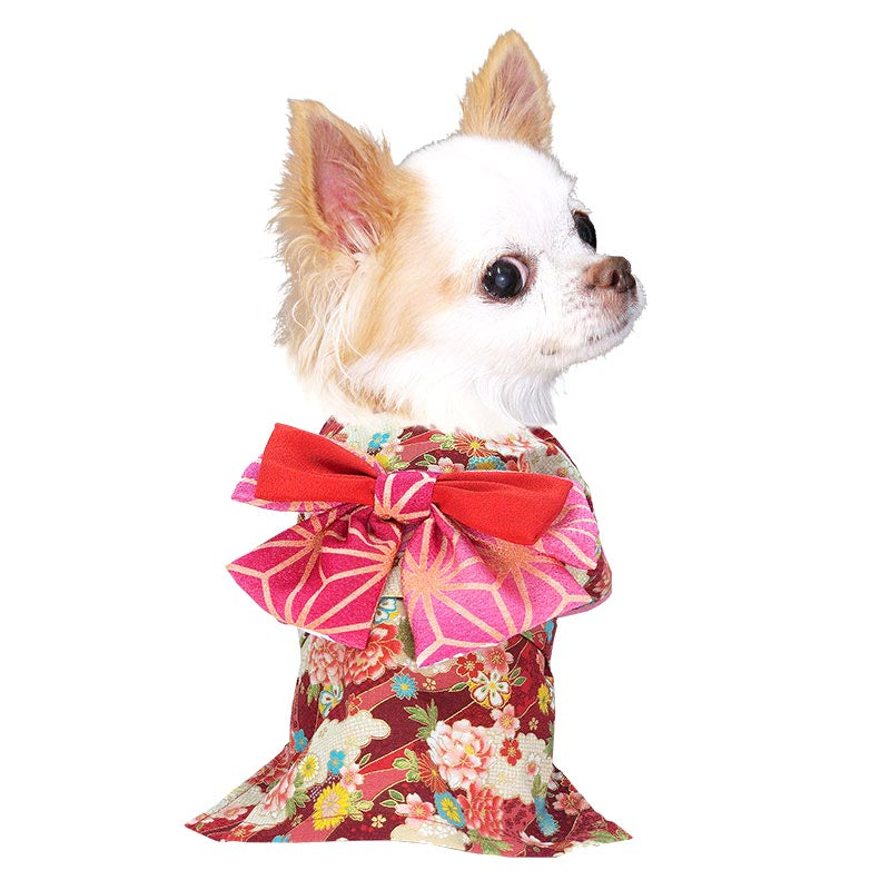 【犬服 犬 服 犬の服 秋服 冬服用 着物】艶やか晴れ着 美聡《名入れ可能》《コサージュ別売》【お正月 初詣 年賀状 七五三 和装 前開き 桜 菊 牡丹 ドッグ ペット ウェア トイプードル チワワ タムベディ】[GI]