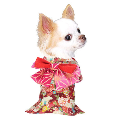 【犬服 犬 服 犬の服 秋服 冬服用 着物】艶やか晴れ着 美聡《名入れ可能》《コサージュ別売》【お正月 初詣 年賀状 七五三 和装 前開き 桜 菊 牡丹 ドッグ ペット ウェア トイプードル チワワ タムベディ】[GI]