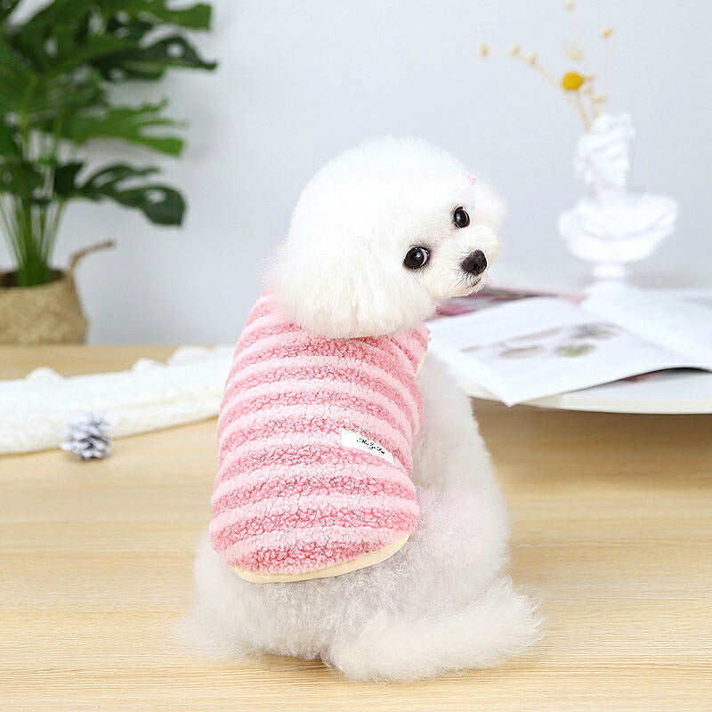【犬服 犬 服 犬の服 秋服 冬服用】モコモコしましまシャツ【ドッグウェア 裏起毛 前開き ボタン ボーダー ドッグ ペット ダックス トイプードル チワワ タムベディかわいい パグ】[CN]