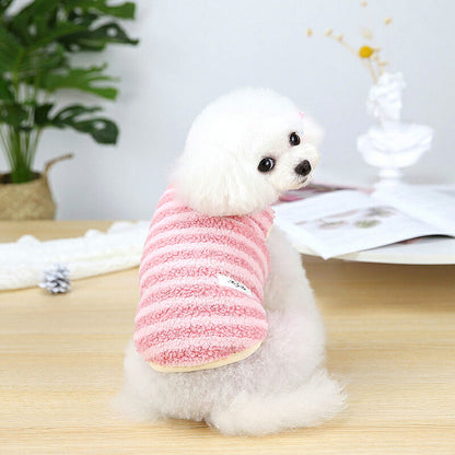 【犬服 犬 服 犬の服 秋服 冬服用】モコモコしましまシャツ【ドッグウェア 裏起毛 前開き ボタン ボーダー ドッグ ペット ダックス トイプードル チワワ タムベディかわいい パグ】[CN]