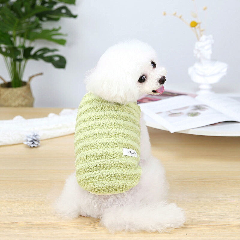 【犬服 犬 服 犬の服 秋服 冬服用】モコモコしましまシャツ【ドッグウェア 裏起毛 前開き ボタン ボーダー ドッグ ペット ダックス トイプードル チワワ タムベディかわいい パグ】[CN]