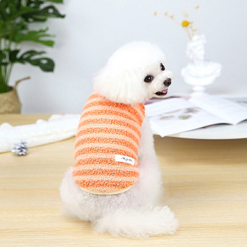 【犬服 犬 服 犬の服 秋服 冬服用】モコモコしましまシャツ【ドッグウェア 裏起毛 前開き ボタン ボーダー ドッグ ペット ダックス トイプードル チワワ タムベディかわいい パグ】[CN]