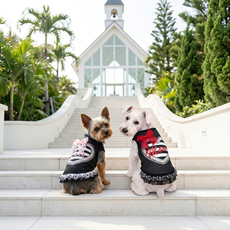 【犬服 犬 服 犬の服 秋服 冬服用】愛犬のお名前入り　モノクロームワンピース【レース 日本製 パンク ハート おでかけ ライブドッグ ペット ウェア ダックス トイプードル チワワ タムベディかわいい ポメラニアン】(S/3/W/H/)