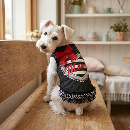 【犬服 犬 服 犬の服 秋服 冬服用】愛犬のお名前入り　モノクロームワンピース【レース 日本製 パンク ハート おでかけ ライブドッグ ペット ウェア ダックス トイプードル チワワ タムベディかわいい ポメラニアン】(S/3/W/H/)