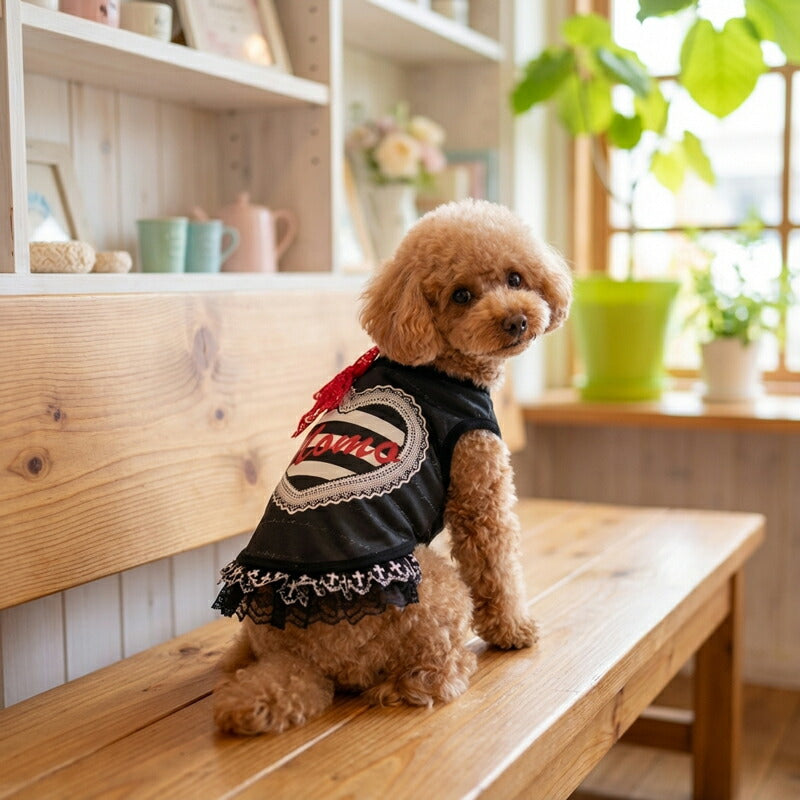 【犬服 犬 服 犬の服 秋服 冬服用】愛犬のお名前入り　モノクロームワンピース【レース 日本製 パンク ハート おでかけ ライブドッグ ペット ウェア ダックス トイプードル チワワ タムベディかわいい ポメラニアン】(S/3/W/H/)