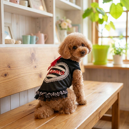 【犬服 犬 服 犬の服 秋服 冬服用】愛犬のお名前入り　モノクロームワンピース【レース 日本製 パンク ハート おでかけ ライブドッグ ペット ウェア ダックス トイプードル チワワ タムベディかわいい ポメラニアン】(S/3/W/H/)