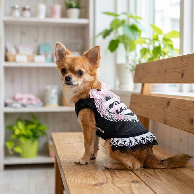 【犬服 犬 服 犬の服 秋服 冬服用】愛犬のお名前入り　モノクロームワンピース【レース 日本製 パンク ハート おでかけ ライブドッグ ペット ウェア ダックス トイプードル チワワ タムベディかわいい ポメラニアン】(S/3/W/H/)
