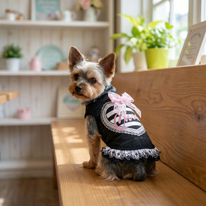 【犬服 犬 服 犬の服 秋服 冬服用】愛犬のお名前入り　モノクロームワンピース【レース 日本製 パンク ハート おでかけ ライブドッグ ペット ウェア ダックス トイプードル チワワ タムベディかわいい ポメラニアン】(S/3/W/H/)