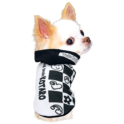 【犬服 犬 服 犬の服 夏服用】愛犬のお名前入り 接触冷感素材 クール モノポップパーカー【日本製 スマイル モノトーン 冷たい ひんやり ドッグ ペット ウェア ダックス トイプードル チワワ タムベディ おしゃれ パグ】(S/B/N/H/)