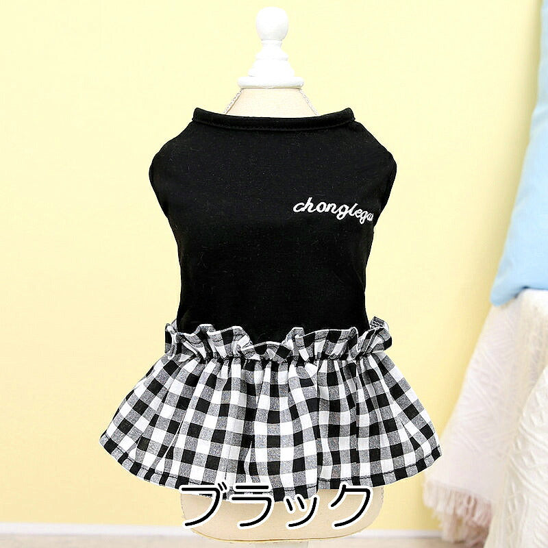 【犬服 犬 服 犬の服 秋服 冬服用】モノトーンワンピース【チェック フリル 女の子ドッグ ペット ウェア ダックス トイプードル チワワ タムベディ愛らしい マルチーズ】[CN][GI]