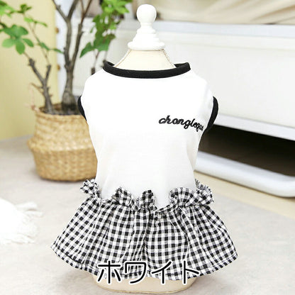 【犬服 犬 服 犬の服 秋服 冬服用】モノトーンワンピース【チェック フリル 女の子ドッグ ペット ウェア ダックス トイプードル チワワ タムベディ愛らしい マルチーズ】[CN][GI]
