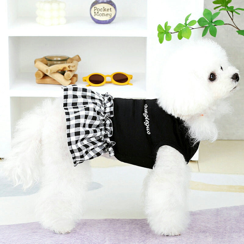 【犬服 犬 服 犬の服 秋服 冬服用】モノトーンワンピース【チェック フリル 女の子ドッグ ペット ウェア ダックス トイプードル チワワ タムベディ愛らしい マルチーズ】[CN][GI]