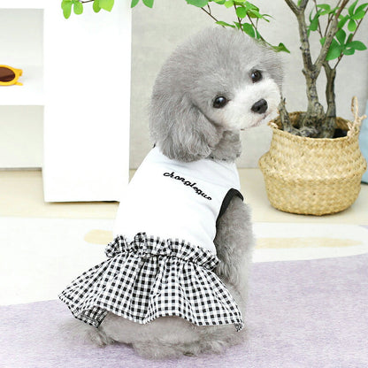 【犬服 犬 服 犬の服 秋服 冬服用】モノトーンワンピース【チェック フリル 女の子ドッグ ペット ウェア ダックス トイプードル チワワ タムベディ愛らしい マルチーズ】[CN][GI]