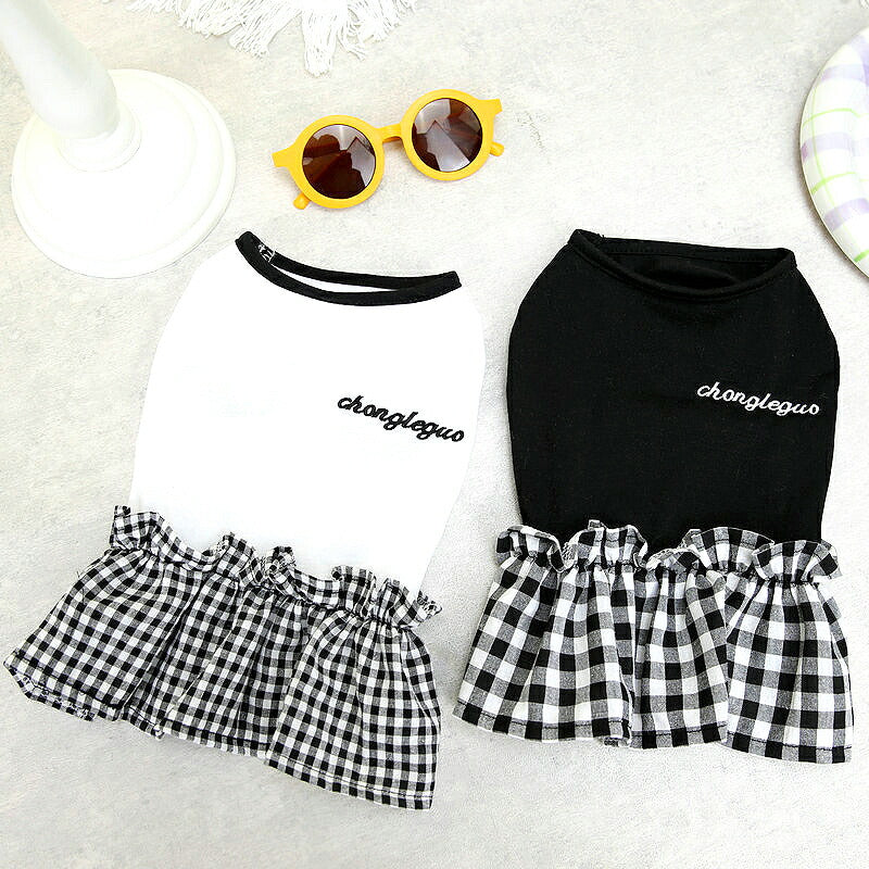 【犬服 犬 服 犬の服 秋服 冬服用】モノトーンワンピース【チェック フリル 女の子ドッグ ペット ウェア ダックス トイプードル チワワ タムベディ愛らしい マルチーズ】[CN][GI]