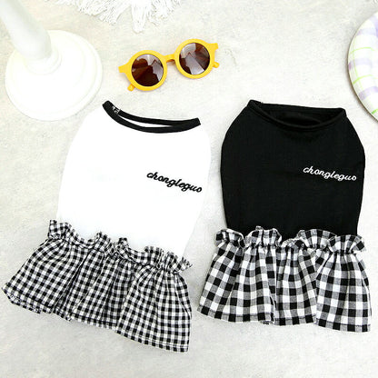 【犬服 犬 服 犬の服 秋服 冬服用】モノトーンワンピース【チェック フリル 女の子ドッグ ペット ウェア ダックス トイプードル チワワ タムベディ愛らしい マルチーズ】[CN][GI]