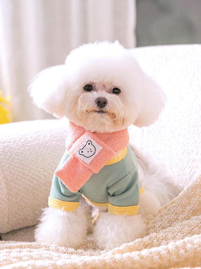 【犬服 犬 服 犬の服 秋服 冬服用】マフラー付きクマちゃんシャツ【マフラー 取り外し可能 ベア 寒さ対策 あったかドッグ ペット ウェア ダックス トイプードル チワワ タムベディ】[CN]