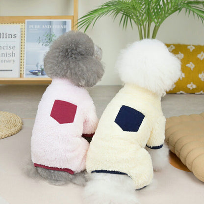 【犬服 犬 服 犬の服 秋服 冬服用】胸ポケットボアつなぎ 【フワフワ モコモコ ロンパース あったか 防寒 寒さ対策ドッグ ペット ウェア ダックス トイプードル チワワ タムベディ かわいい ポメラニアン】[CN]