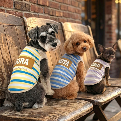 【犬服 犬 服 犬の服 夏服用 名入れ】ひんやり 接触冷感素材 クール 愛犬のお名前入り マイデイリーラテボーダーシャツ【ドッグウェア トイプードル チワワ キュート マルチーズ 暑さ対策 熱中症対策 タムベディ】(S/B/N/H/)