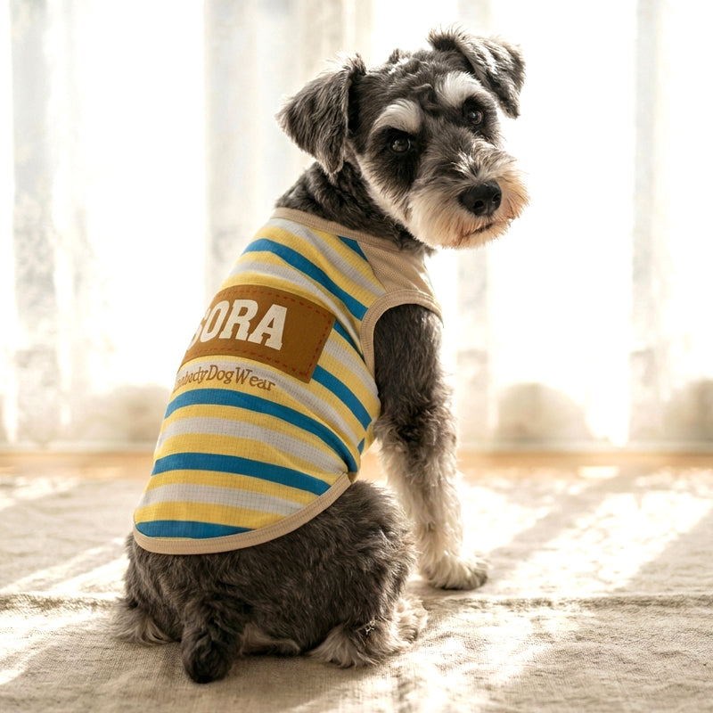 【犬服 犬 服 犬の服 夏服用 名入れ】ひんやり 接触冷感素材 クール 愛犬のお名前入り マイデイリーラテボーダーシャツ【ドッグウェア トイプードル チワワ キュート マルチーズ 暑さ対策 熱中症対策 タムベディ】(S/B/N/H/)