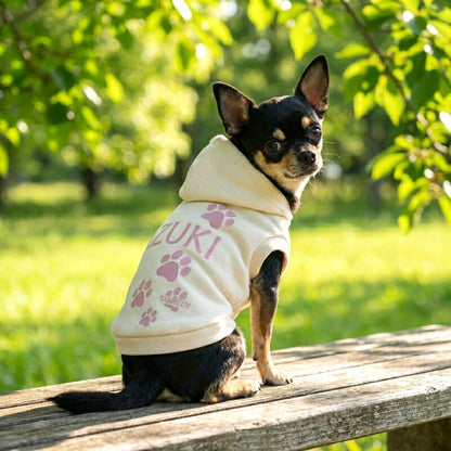 【犬服  犬の服 春秋服 冬服用】愛犬のお名前入り マイステップフーディ【パーカー 日本製 肉球 オリジナル ドッグ ペット ウェア ダックス トイプードル チワワ タムベディ 愛らしい パグ】(S/3/RI/H/)
