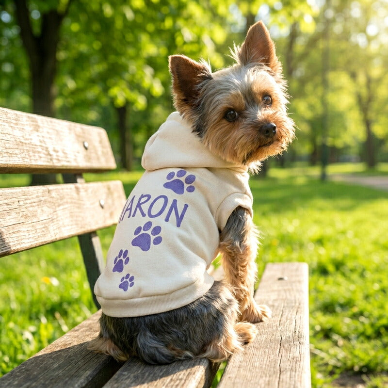 【犬服  犬の服 春秋服 冬服用】愛犬のお名前入り マイステップフーディ【パーカー 日本製 肉球 オリジナル ドッグ ペット ウェア ダックス トイプードル チワワ タムベディ 愛らしい パグ】(S/3/RI/H/)