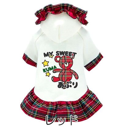 【犬服 犬 服 犬の服 名入れ 秋服 冬服用】愛犬のお名前入り マイスイートくまワンピース【袖付き チェック ベア ドッグ ペット ウェア ダックス トイプードル チワワ タムベディ ポメラニアン】(H/)