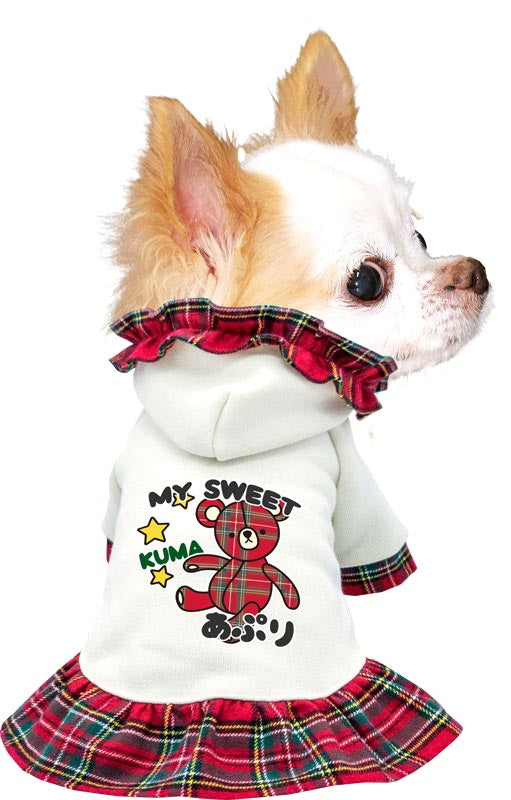 【犬服 犬 服 犬の服 名入れ 秋服 冬服用】愛犬のお名前入り マイスイートくまワンピース【袖付き チェック ベア ドッグ ペット ウェア ダックス トイプードル チワワ タムベディ ポメラニアン】(H/)