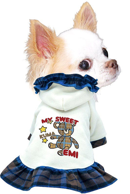 【犬服 犬 服 犬の服 名入れ 秋服 冬服用】愛犬のお名前入り マイスイートくまワンピース【袖付き チェック ベア ドッグ ペット ウェア ダックス トイプードル チワワ タムベディ ポメラニアン】(H/)