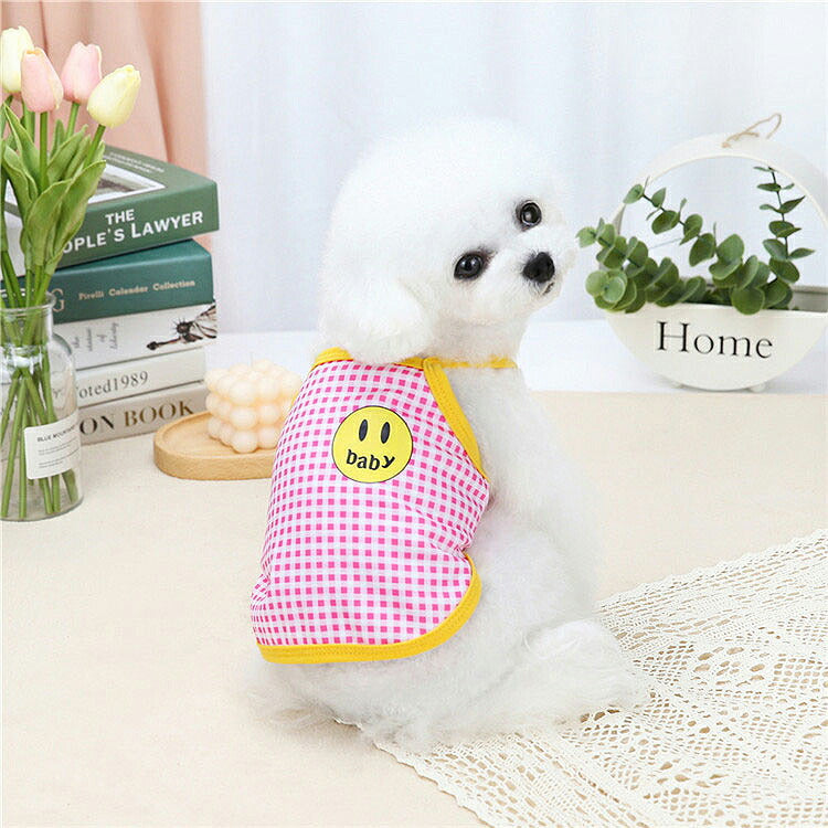 【犬 夏服 犬の服 春服用】《名入れ可能》ニコニコベイビーキャミソール【ドッグウェア ペット スマイル チェック アウトレット ダックス トイプードル チワワ 服 タムベディ】[CN][GI]