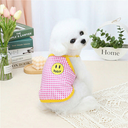 【犬 夏服 犬の服 春服用】《名入れ可能》ニコニコベイビーキャミソール【ドッグウェア ペット スマイル チェック アウトレット ダックス トイプードル チワワ 服 タムベディ】[CN][GI]