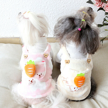 【犬服 犬 服 犬の服 秋服 冬服用】にんじんがかわいいレイヤードシャツ【袖あり モチーフ取り外し可 野菜 ドッグ ペット ウェア ダックス トイプードル チワワ タムベディおもしろい ポメラニアン】[CN]