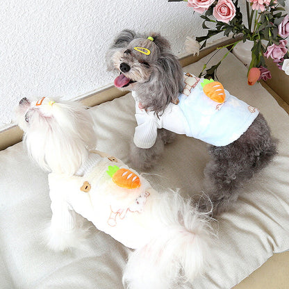 【犬服 犬 服 犬の服 秋服 冬服用】にんじんがかわいいレイヤードシャツ【袖あり モチーフ取り外し可 野菜 ドッグ ペット ウェア ダックス トイプードル チワワ タムベディおもしろい ポメラニアン】[CN]