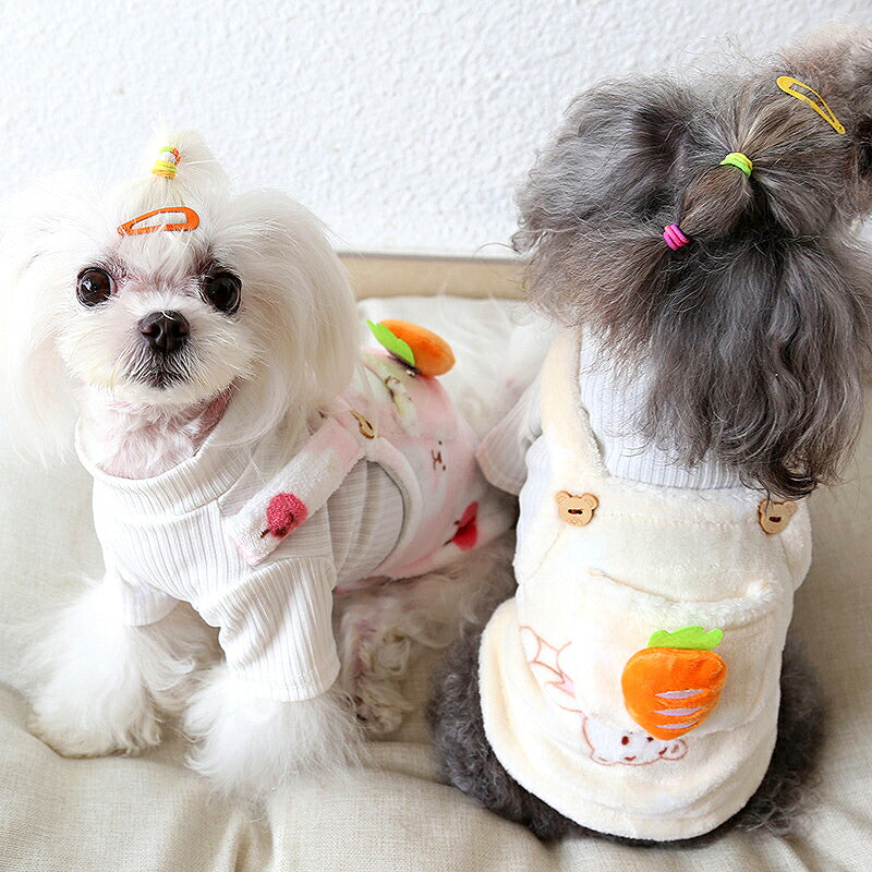 【犬服 犬 服 犬の服 秋服 冬服用】にんじんがかわいいレイヤードシャツ【袖あり モチーフ取り外し可 野菜 ドッグ ペット ウェア ダックス トイプードル チワワ タムベディおもしろい ポメラニアン】[CN]