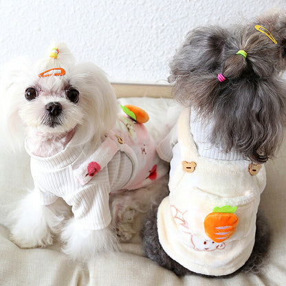 【犬服 犬 服 犬の服 秋服 冬服用】にんじんがかわいいレイヤードシャツ【袖あり モチーフ取り外し可 野菜 ドッグ ペット ウェア ダックス トイプードル チワワ タムベディおもしろい ポメラニアン】[CN]