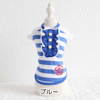 【犬 夏服 犬の服 春服用】オーシャン27ボーダーシャツ【ドッグウェア ペット しましま マリン フリル アウトレット ダックス トイプードル チワワ 服 タムベディ おしゃれ】[CN][GI]