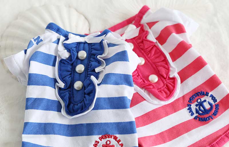 【犬 夏服 犬の服 春服用】オーシャン27ボーダーシャツ【ドッグウェア ペット しましま マリン フリル アウトレット ダックス トイプードル チワワ 服 タムベディ おしゃれ】[CN][GI]