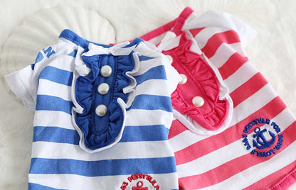 【犬 夏服 犬の服 春服用】オーシャン27ボーダーシャツ【ドッグウェア ペット しましま マリン フリル アウトレット ダックス トイプードル チワワ 服 タムベディ おしゃれ】[CN][GI]