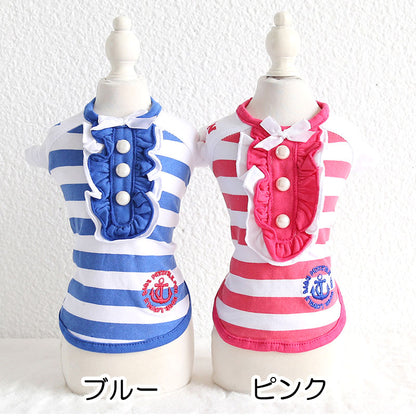 【犬 夏服 犬の服 春服用】オーシャン27ボーダーシャツ【ドッグウェア ペット しましま マリン フリル アウトレット ダックス トイプードル チワワ 服 タムベディ おしゃれ】[CN][GI]