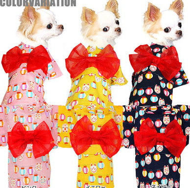 【犬 浴衣 犬の服】《名入れ可能》《コサージュ別売》お祭り提灯★ゆかた(浴衣)【ドッグウェア 着物 和柄 お祭り トイプードル チワワ ダックス タムベディ かわいい シーズー】